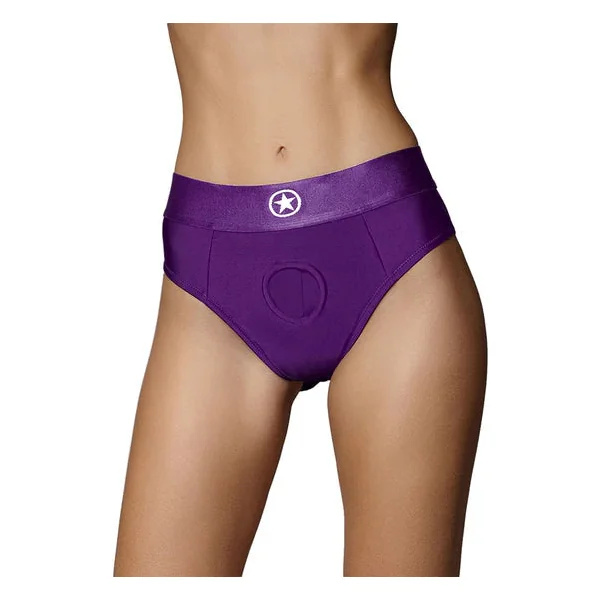 Ouch! Vibrating Strap-on Thong with Removable Butt Straps Purple