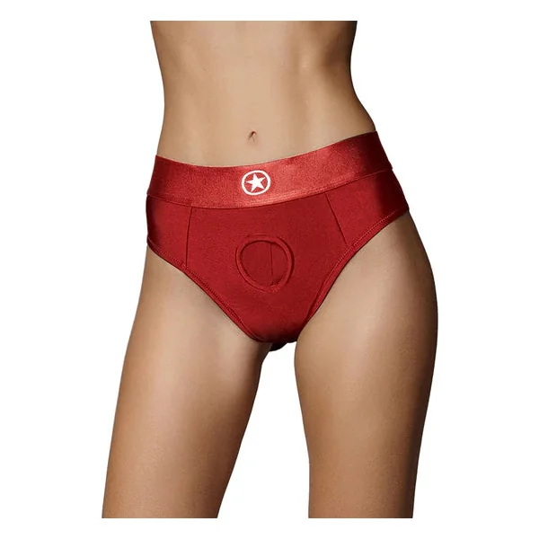 Ouch! Vibrating Strap-on Thong with Removable Butt Straps Red