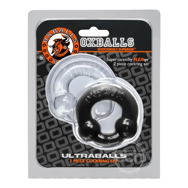 Oxballs Ultraballs Cock Ring Set (2 pack)- Black and Clear