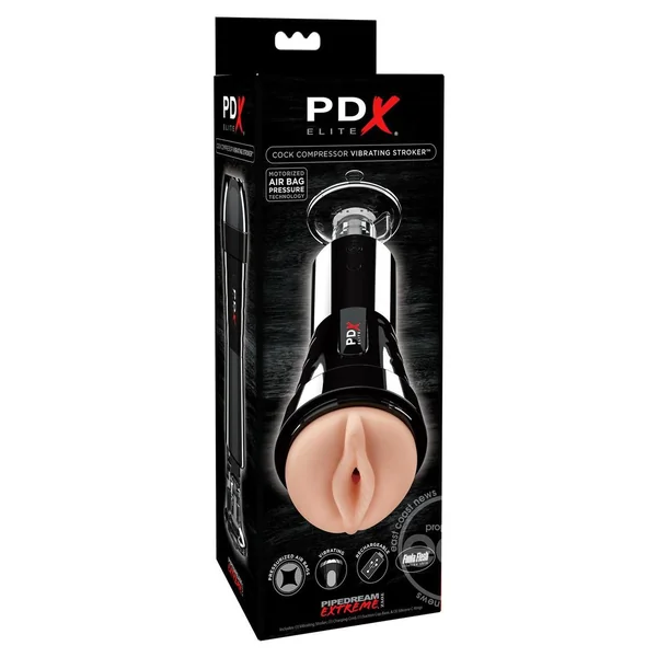 PDX Elite Rechargeable Cock Compressor Vibrating Masturbator - Pussy - Vanilla/Black