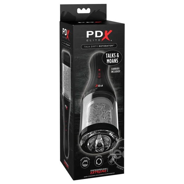 PDX Elite Rechargeable Talk Dirty Rotobator Masturbator - Pussy - Clear/Black