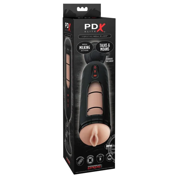 PDX Elite Rechargeable Vibrating Mega Milker Masturbator - Pussy - Vanilla/Black