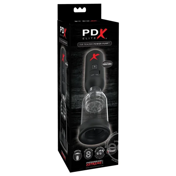 PDX Elite Silicone Tip Teazer Power Pump Masturbator - Clear/Black