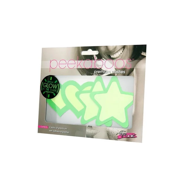 Peekaboo Glow In The Dark Hearts & Stars Pasties - Green