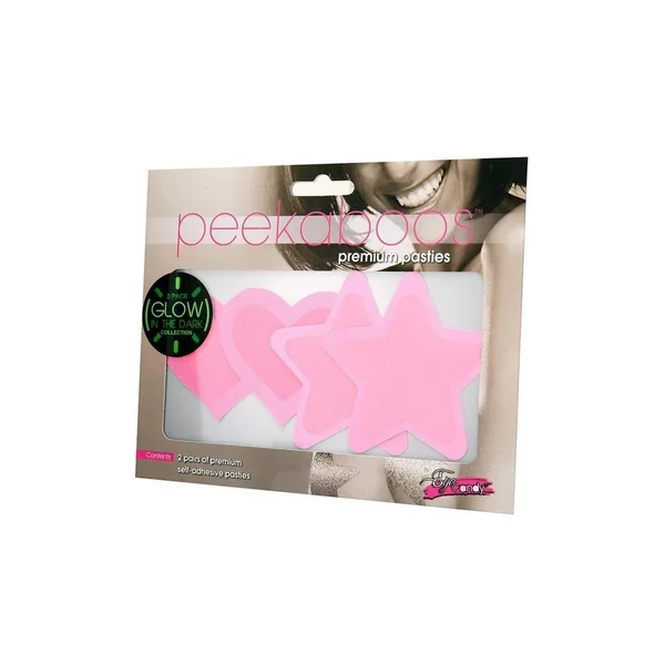 Peekaboo Glow In The Dark Hearts & Stars Pasties - Hot Pink