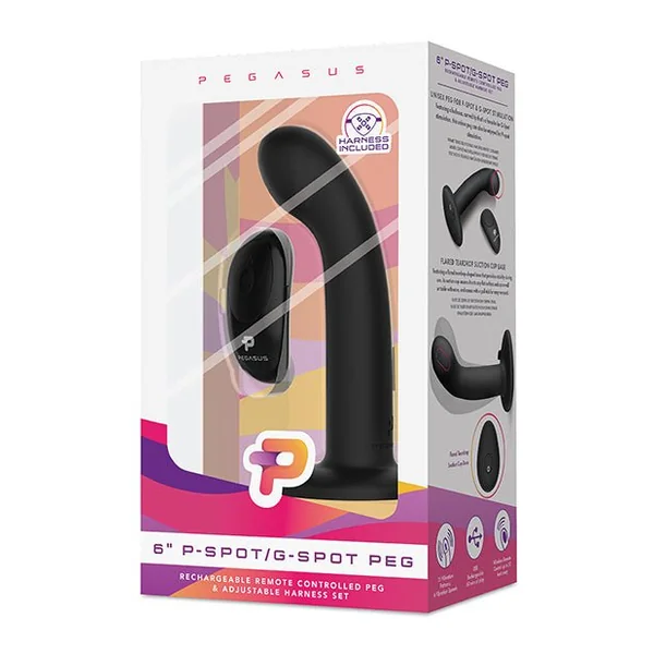 Pegasus 6" Rechargeable P-spot G-spot Peg W/adjustable Harness & Remote Set - Black