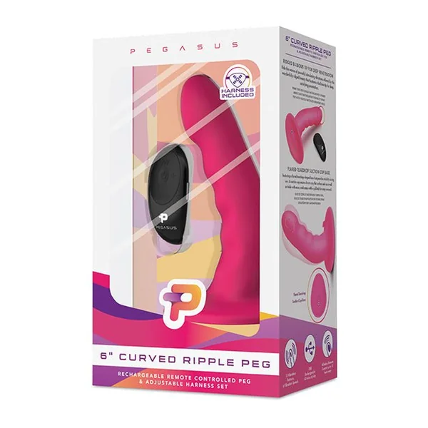 Pegasus 6" Rechargeable Ripple Peg W/adjustable Harness & Remote - Pink