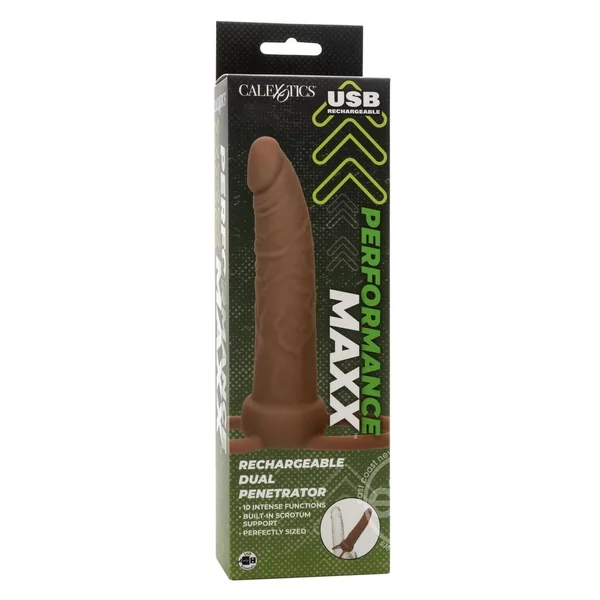 Performance Maxx Rechargeable Silicone Dual Penetrator - Chocolate