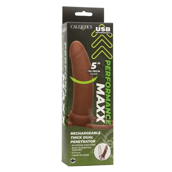 Performance Maxx Rechargeable Silicone Thick Dual Penetrator Extender - Chocolate