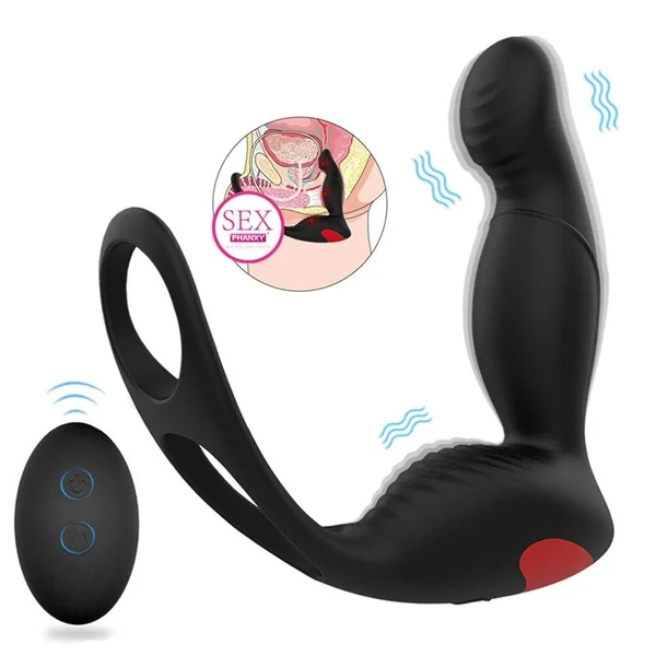 PHANXY Male Prostate Massage Vibrator Anal Plug Silicone Waterproof Massager Stimulator Butt Delay Ejaculation Ring Toy For Men