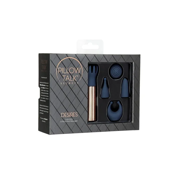 Pillow Talk Secrets Desires Rechargeable Silicone Bullet Set (6 Piece) - Navy Blue/Rose Gold