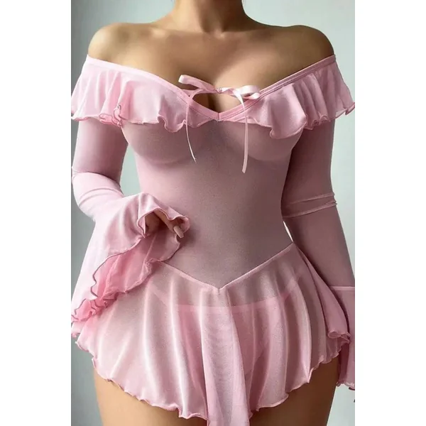 Pink Romantic Off-Shoulder Babydoll