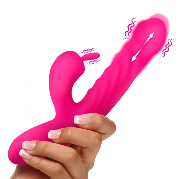 Pink Thrusting and Vibrating Silicone Rabbit Vibrator