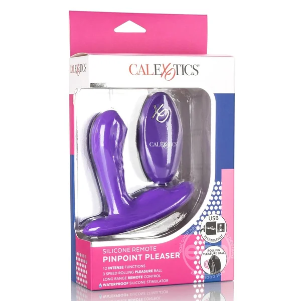 Pinpoint Pleaser Silicone Rechargeable P-Spot Vibrator with Remote Control - Purple