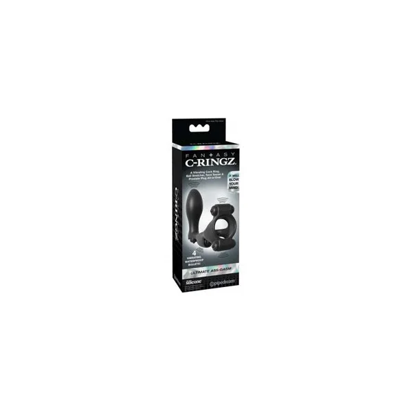 Pipedream Fantasy C-Ringz Ultimate Ass-Gasm Vibrating Silicone Cockring With Anal Plug Black