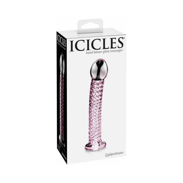 Pipedream Icicles No. 53 Curved Textured 7 in. Glass Dildo Pink--9