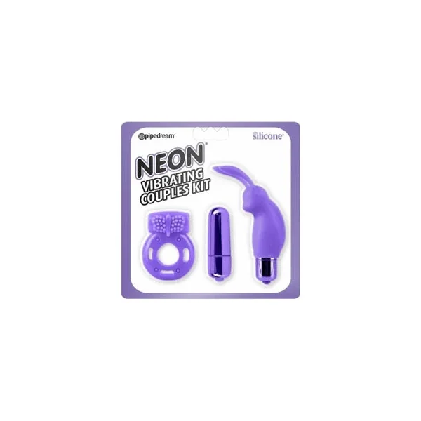 Pipedream Neon 3-Piece Silicone Vibrating Couples Kit Purple