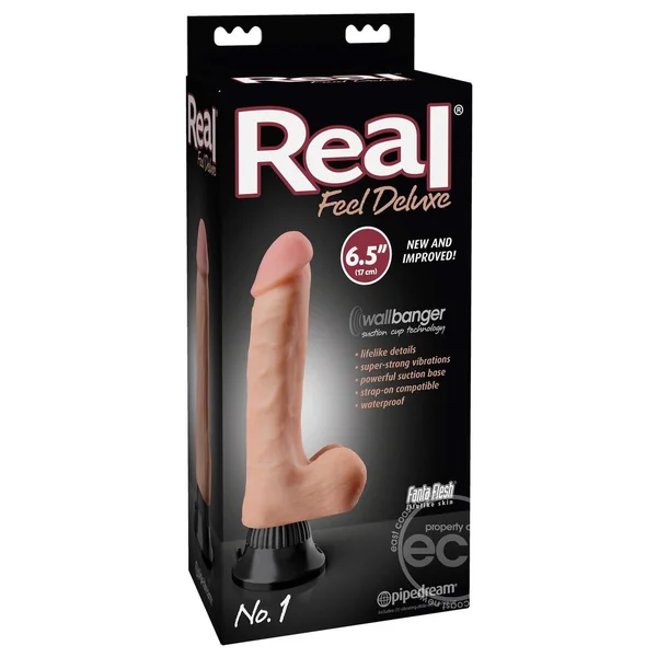 Pipedream Real Feel Deluxe No. 1 Realistic 6.5 in. Vibrating Dildo With Balls and Suction Cup Beige
