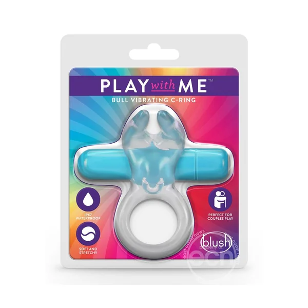Play with Me Bull Vibrating Cock Ring - Blue
