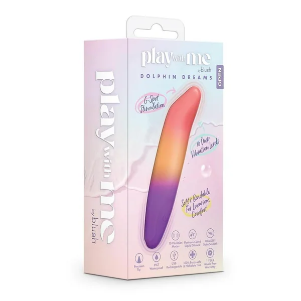 Play With Me Dolphin Dreams Rechargeable Silicone G-Spot Bullet Vibrator - Multicolor