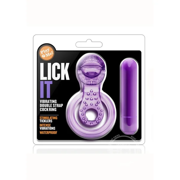 Play with Me Lick It Vibrating Double Strap Cock Ring - Purple