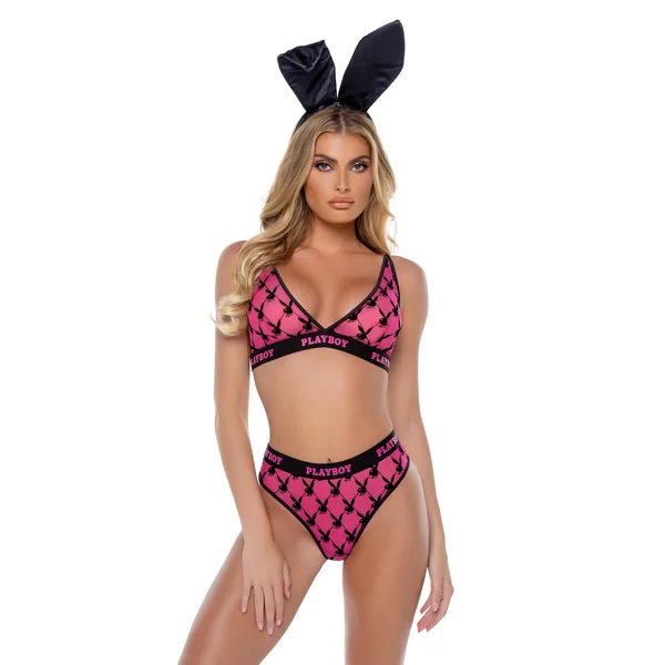 Playboy Flocked Bunny Bralette 2PC Set