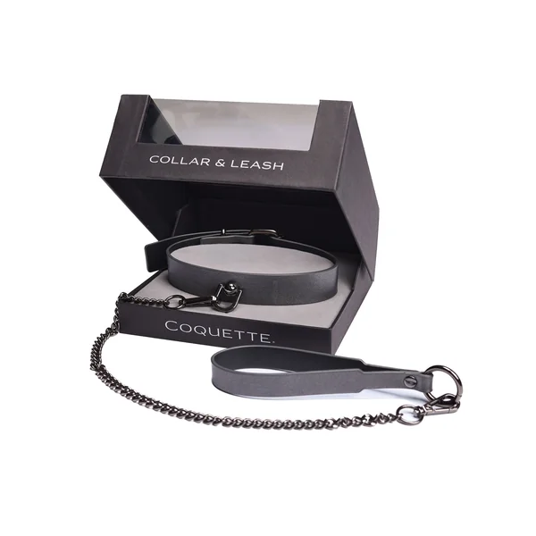 Pleasure Collection Gunmetal Glam Collar & Leash w/Removable Chain