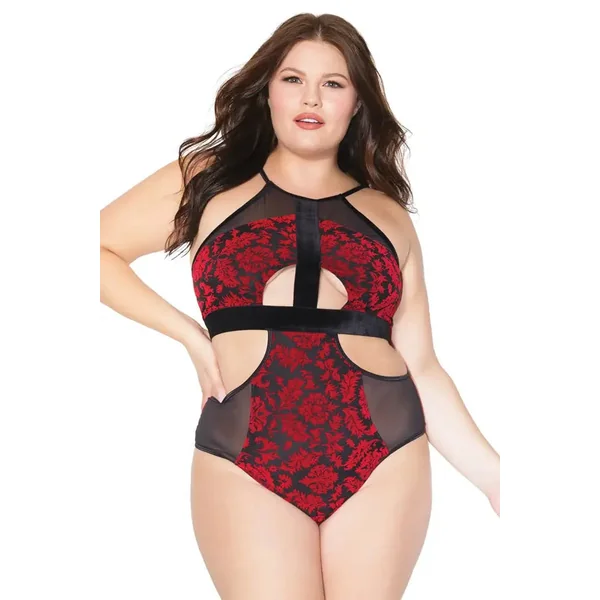Plus Cut-Out Red Halter Teddy