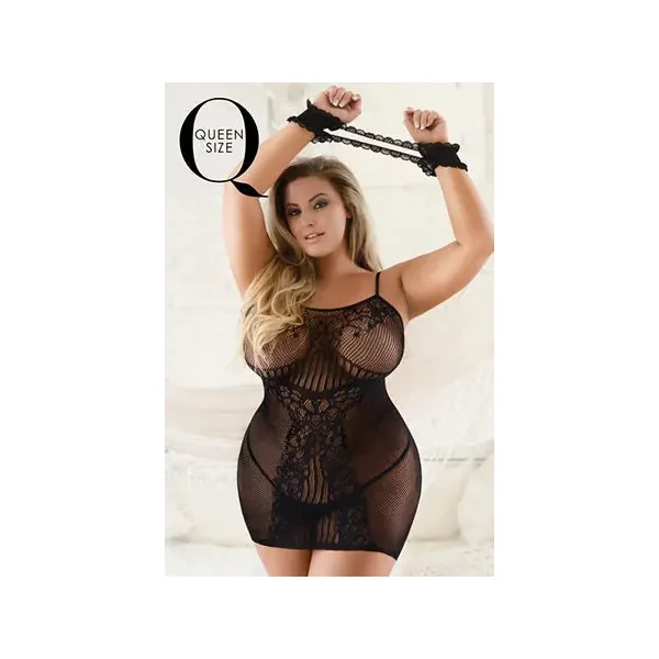 Plus Sheer Lace Fishnet Chemise