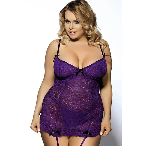 Plus Size Purple Lace and Ruffle Chemise