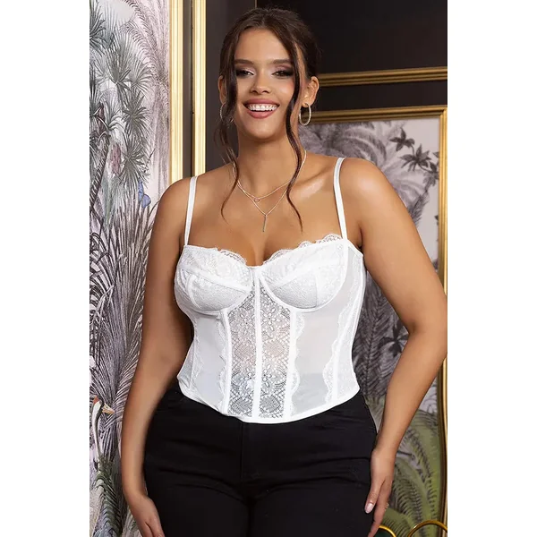 Plus Size White Mesh and Lace Corset