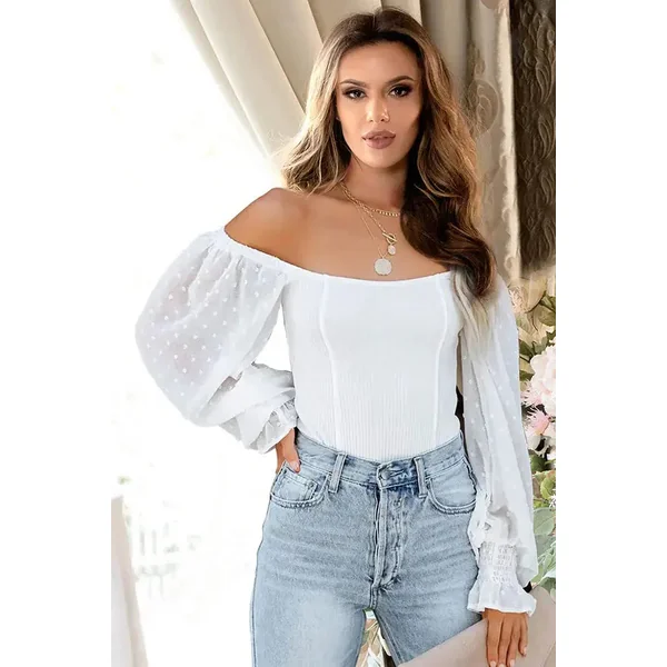 Plus Size White Off Shoulder Ribbed Bodysuit