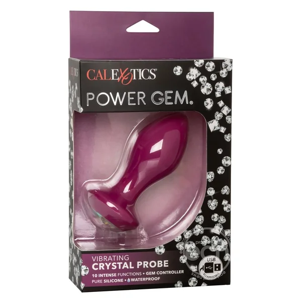 Power Gem Vibrating Crystal Probe Silicone Rechargeable Butt Plug - Purple