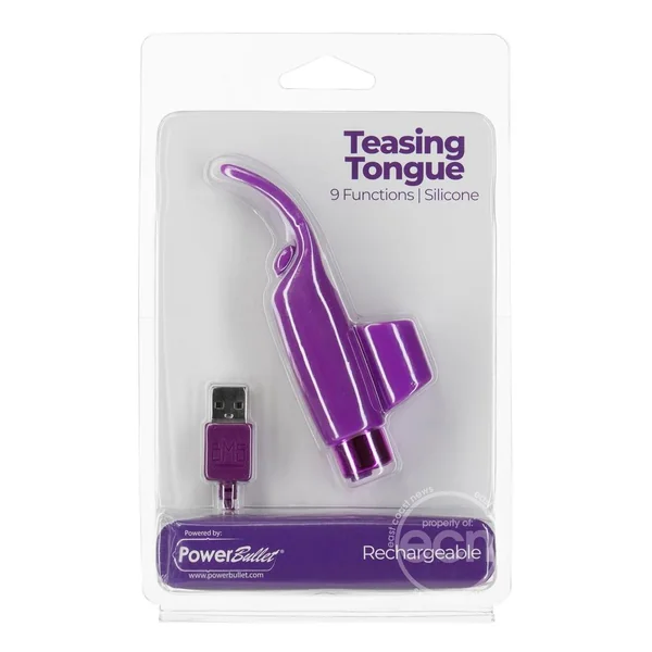 PowerBullet Silicone Teasing Tongue With Mini Rechargeable Bullet 2.5in - Purple