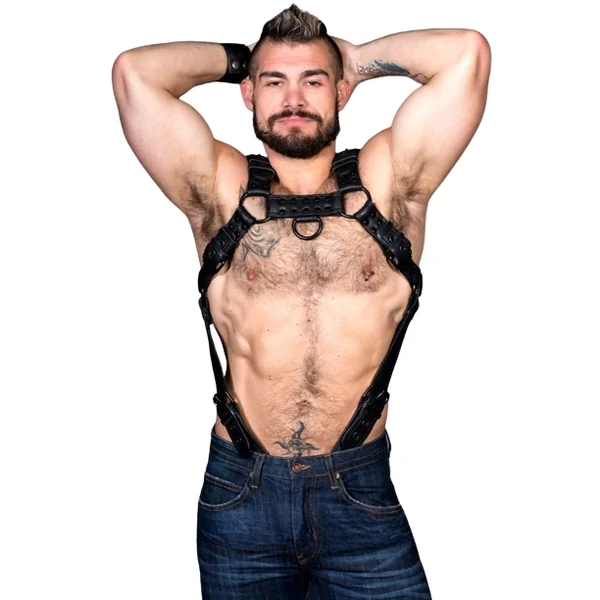 Premium Leather Bondage Harness and Jock Strap Set
