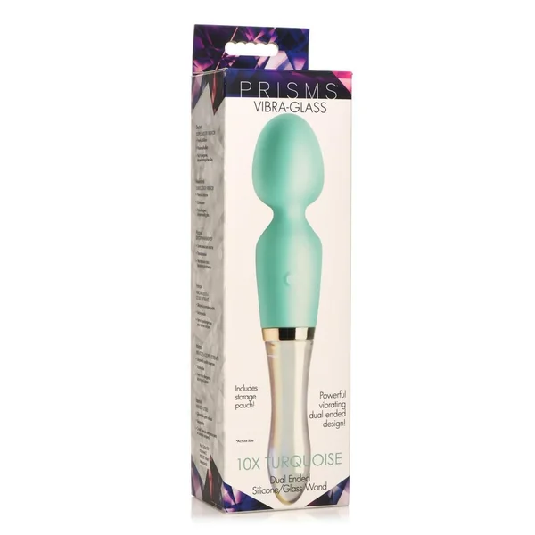 Prisms Vibra-Glass 10X Dual End Rechargeable Silicone Glass Wand - Turquoise