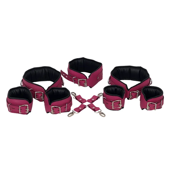 Purple & Black Leather Bondage Restraint Set - Full Body Cuffs
