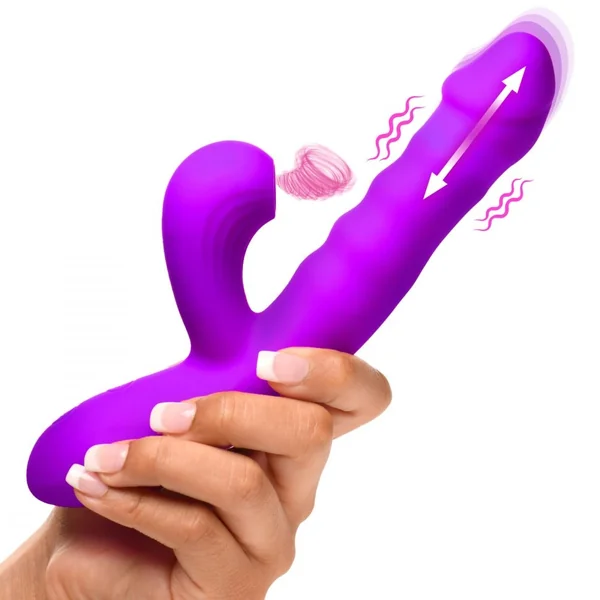 Purple Thrusting and Sucking Silicone Rabbit Vibrator