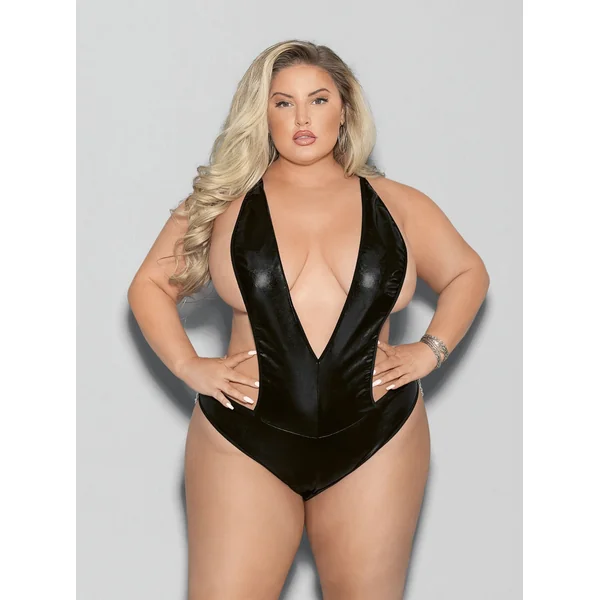 Queen Liquid Look Chain Back Open Crotch Teddy