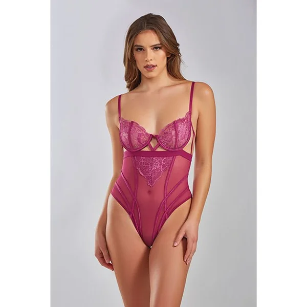 Quinn Cross Dyed Galloon Lace & Mesh Teddy Wine