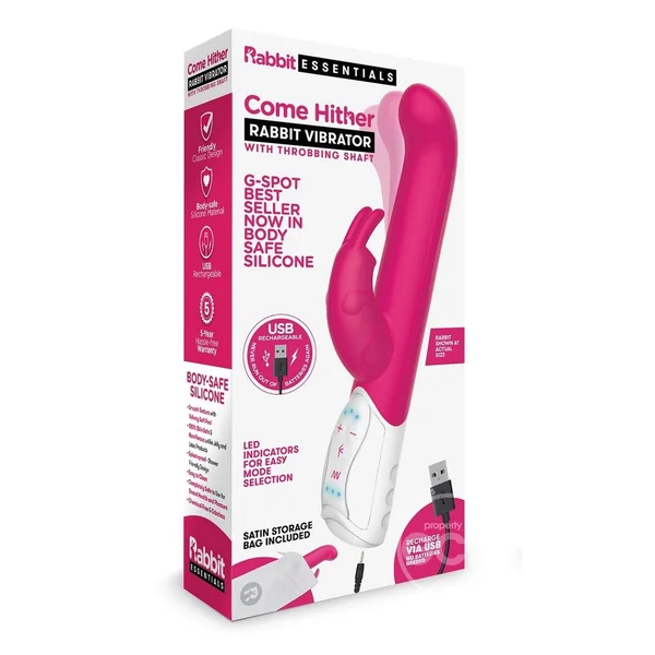Rabbit Essentials Silicone Rechargeable Come Hither G-Spot Rabbit - Hot Pink