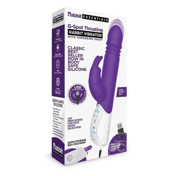 Rabbit Essentials Silicone Rechargeable G-Spot Thrusting Rabbit Vibrator - Purple
