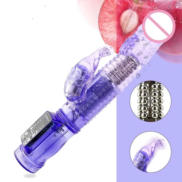 Rabbit Vibrator Realistic Dildo Penis Vibrator Clitoris Stimulate Massager Transparent Rotating Bead Female Sex Toy For Women