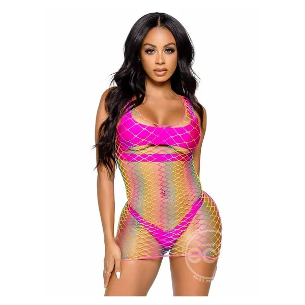 Rainbow Net Tank Mini Dress - O/S - Multicolor