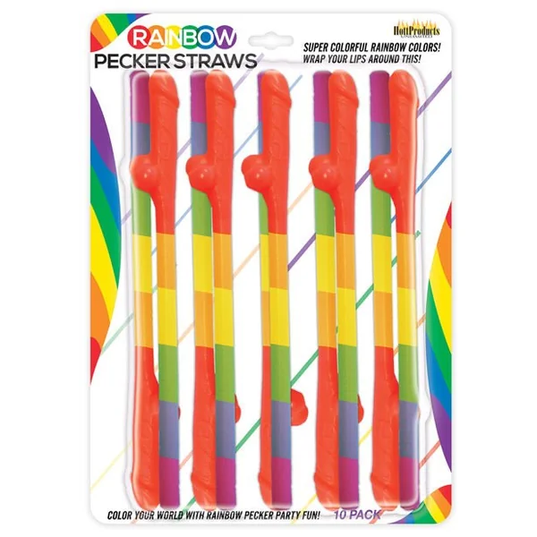 Rainbow Pecker Straws Pack Of 10