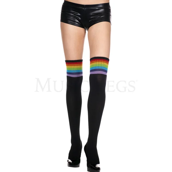 RAINBOW STRIPE ACRYLIC THIGH HI - BLACK