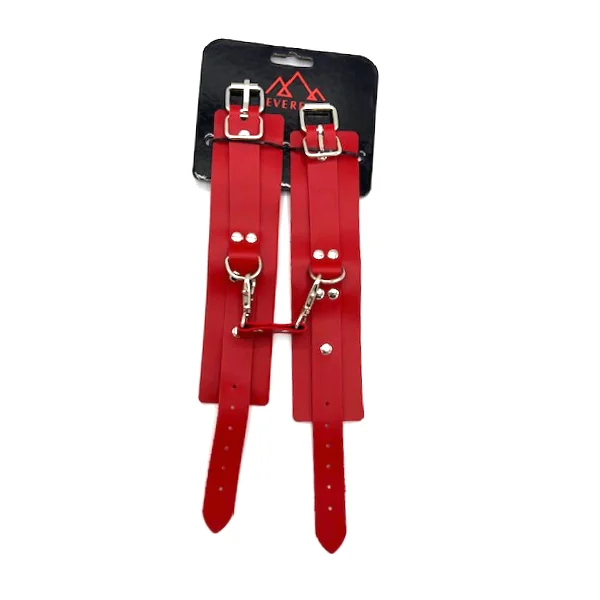 RED COLOR VEGAN LEATHER WRIST RESTRAINTS WITH CONNECTOR