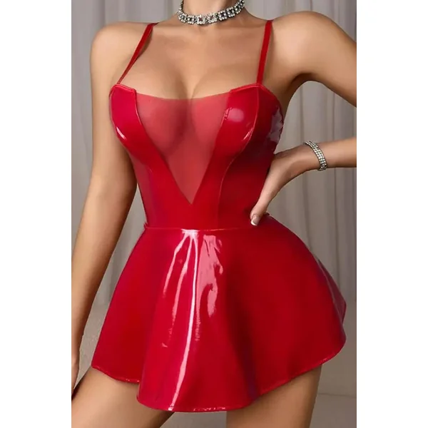 Red Faux Leather Mini Dress