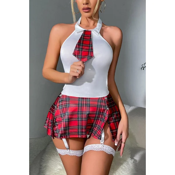 Red Plaid Schoolgirl Lingerie Set