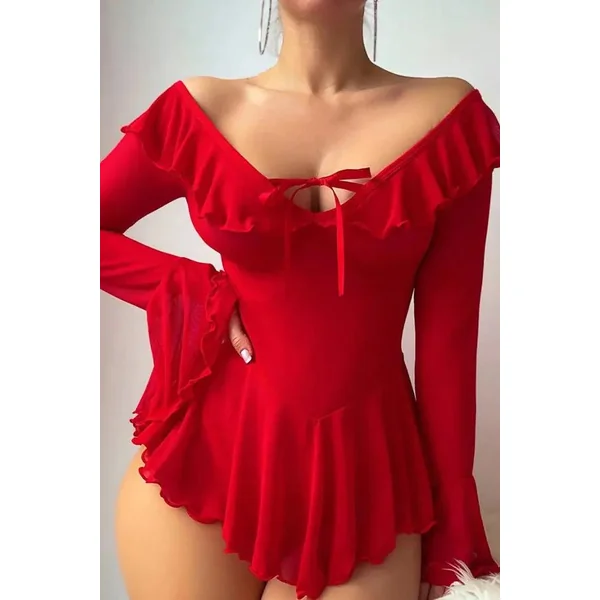 Red Romantic Off-Shoulder Babydoll